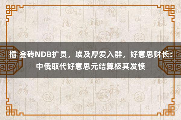 插 金砖NDB扩员，埃及厚爱入群，好意思财长：中俄取代好意思元结算极其发愤