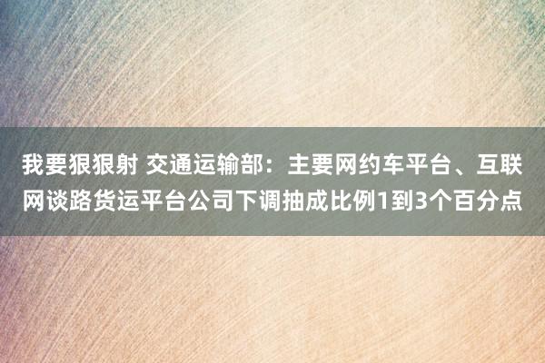 我要狠狠射 交通运输部：主要网约车平台、互联网谈路货运平台公司下调抽成比例1到3个百分点